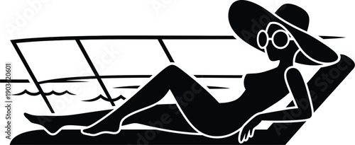 Stylish woman relaxing on a cruise ship deck or by a pool. 