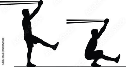 Man Doing Overhead Pistol Squat with Resistance Band Silhouette Vector