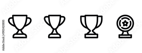 Trophy Thin Line Icon set, achievement, success, winner symbols, minimal editable stroke, award, recognition, prize, and accomplishment vector illustration.