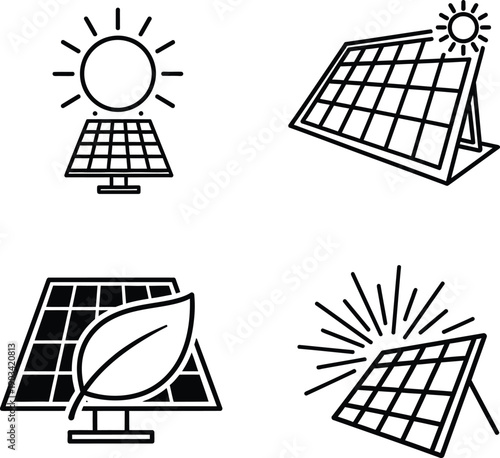 A professional illustration of solar panels harvesting energy from the sun in a modern sustainable environment for renewable power generation.