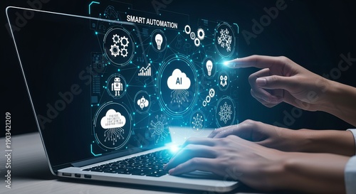 Wallpaper Mural Modern Businessman Analyzing Data on Digital Devices in a High-Tech Office Environment Torontodigital.ca