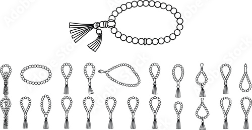 Islamic Tasbih Prayer Beads Outline Vector Set for Muslim Worship, Dhikr, Ramadan, Eid and Spiritual Design