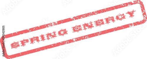Distressed red rubber stamp impression with the vibrant phrase Spring Energy prominently featured
