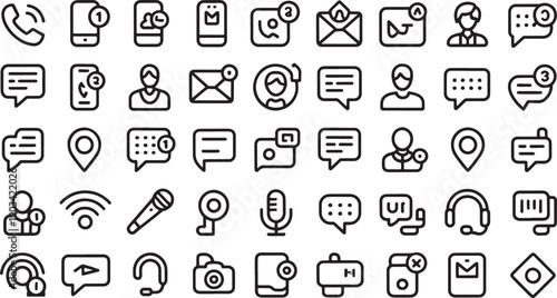 Collection of diverse communication and technology related line icons