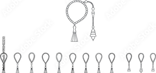 Islamic Tasbih Prayer Beads Outline Vector Set for Muslim Worship, Dhikr, Ramadan, Eid and Spiritual Design