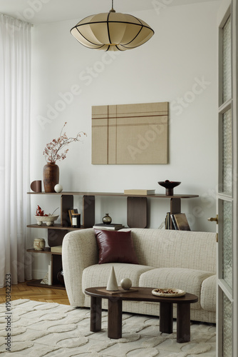 Neutral Living Room Design with Modern Decor and Cozy Atmosphere