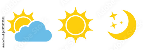  Morning noon evening night Icons sun and moon time of day vector set, vector Illustration.