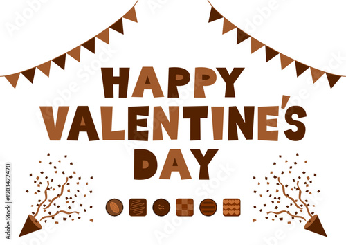 三角旗とクラッカーのバレンタインデーイラスト