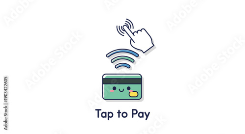 Tap to Pay Icon Vector Illustration with Finger and Credit Card, Contactless Payment Technology Concept, Simple Flat Design for Finance and E-commerce