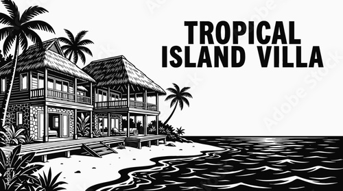 tropical island beachfront villa architecture building featuring luxury residential property real estate design and open exterior construction in coastal landscape for exclusive housing investment
