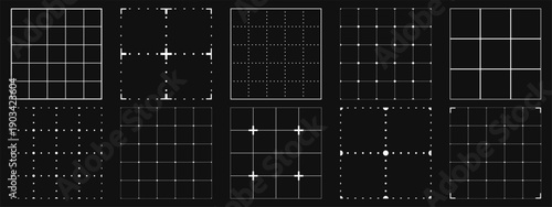 Blueprint black graph seamless pattern collection. Repeating square grids on paper. Notebook textures for technical drawing and infographic design.