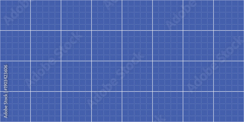 Blue background with blueprint grid seamless pattern. Precise square lattice and thin line structure. Notebook paper texture for architectural layouts.