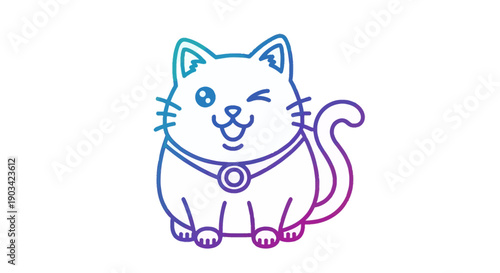 Adorable Winking Cartoon Cat Mascot in Vibrant Gradient Outline Illustration for Childish Designs