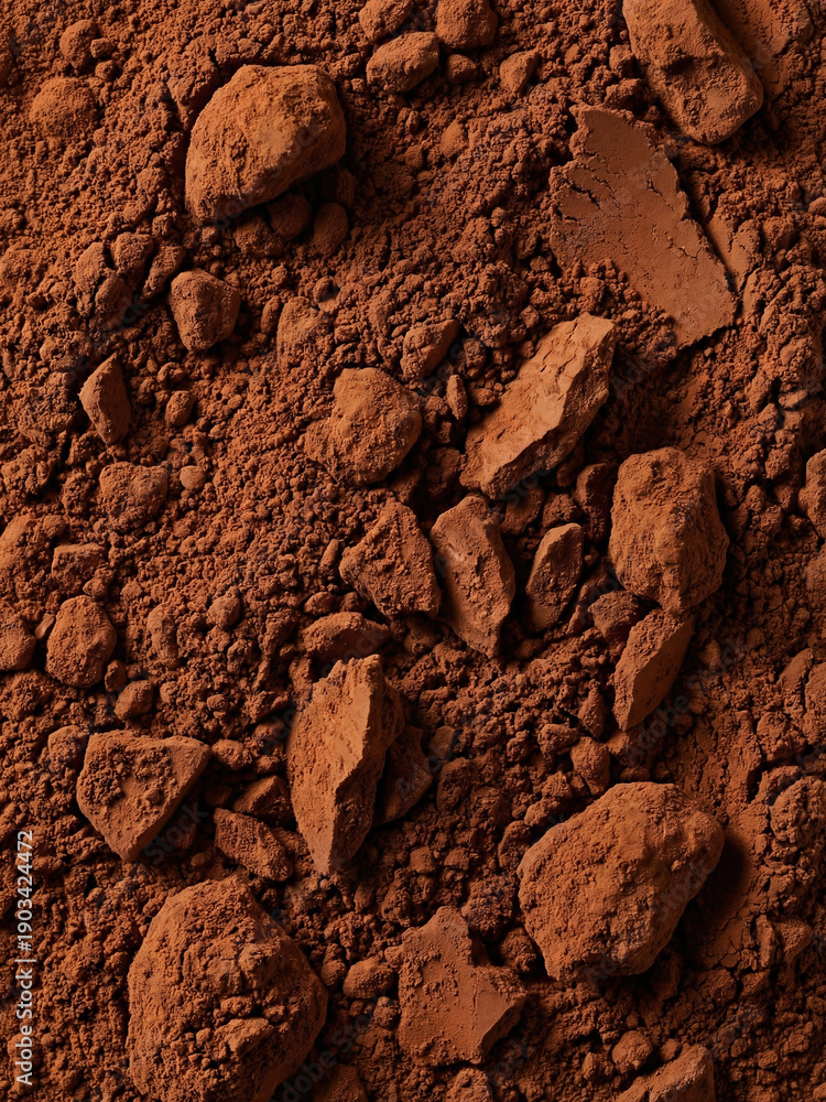 Fototapeta premium Cocoa powder spread on a flat surface in a kitchen setting