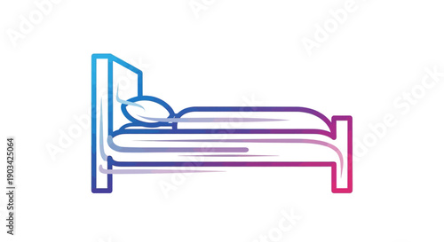 Stylized line art icon of a comfortable bed with a sleeping person in a vibrant gradient color