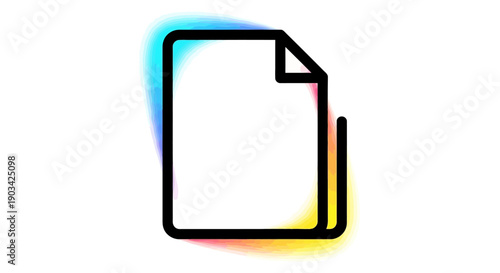 A vibrant digital document icon with colorful aura on a white background representing data