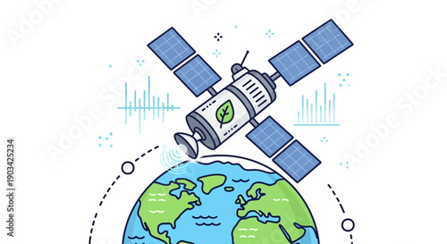Global environmental monitoring satellite technology illustration for sustainable earth