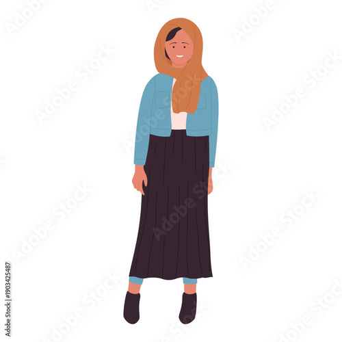 Muslim businesswoman in fashion outfit, stylish Arab young woman standing vector illustration