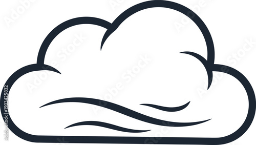 Stylized cloud icon with curved wind lines symbolizing airflow, breeziness, and weather conditions in environmental graphics