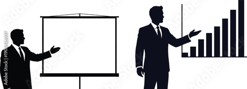 Business presentation with bar chart and projector screen