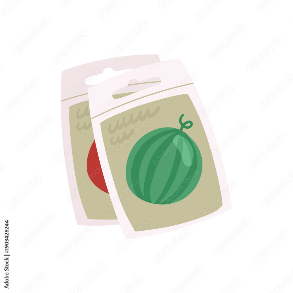 Fototapeta premium Farming seeds packs. Farming products, growing fruits and vegetables flat vector illustration