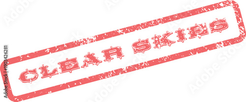 Optimistic Clear Skies message within a vibrant red distressed rubber stamp impression