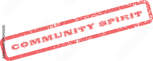 Inspiring Community Spirit message prominently featured in a vibrant red distressed rubber stamp impression