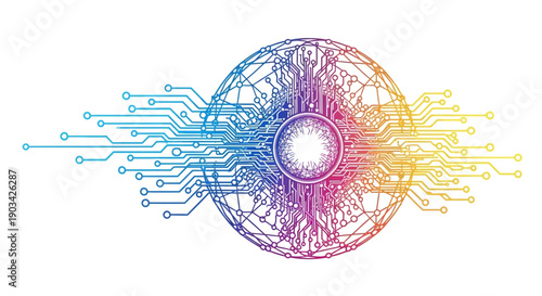 Digital Eye Cybernetic Vision Circuit Board Global Network Data Flow AI Concept Modern Technology
