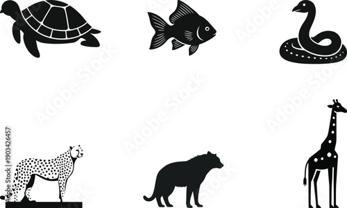 Silhouette animals collection turtle fish snake zebra wolf giraffe