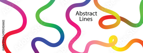 Collection colorful bold curved lines with loops isolated on white.