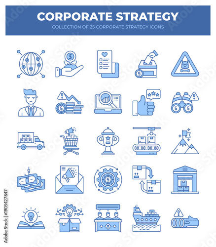Corporate Strategy Icons. Collection of 25 Essential Business Strategy Icons