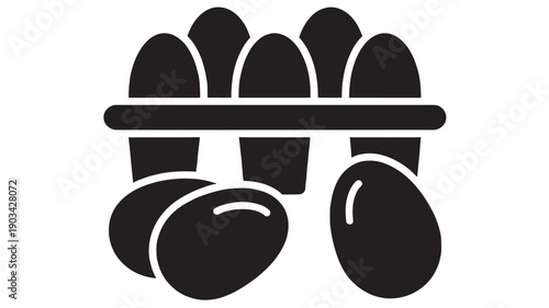 Potatoes icon with fresh root vegetables in crate, black solid glyph silhouette for grocery, farm market, cooking app UI, organic produce label and packaging
