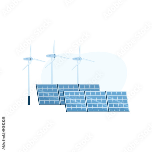 Solar and wind energy. Hydrogen production process, eco natural energy cartoon vector illustration