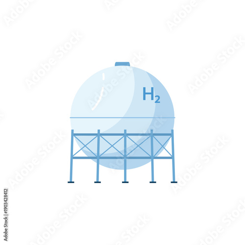Hydrogen storage tank. Hydrogen production process, eco natural resources cartoon vector illustration