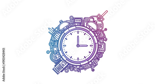 Intricate Digital Clockwork Illustration Symbolizing Time and Modern Technology Gradient Art