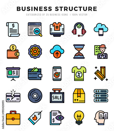 Business Structure elements. Lineal Color web icon set. Simple vector illustration.
