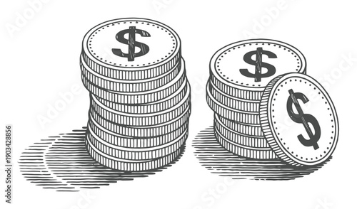 Stacked Dollar Coins with Shadow - Illustration of Wealth and Finance