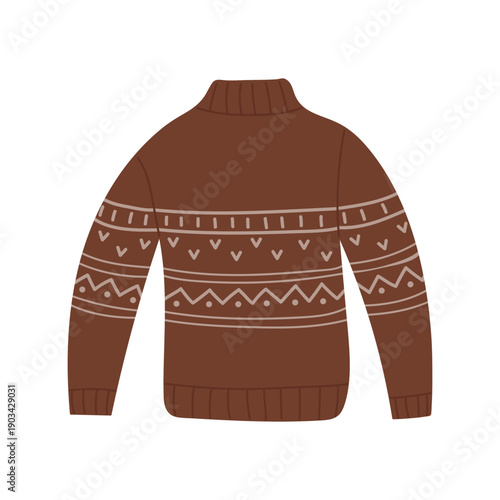 Christmas warm sweater. Warm winter clothes, festive xmas jumper flat vector illustration