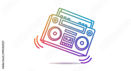 Vibrant retro boombox icon with sound waves delivering rhythmic beats and nostalgic music vibes