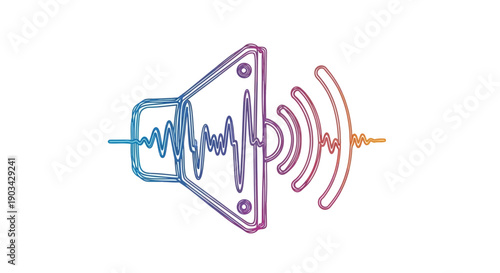 Vibrant hand-drawn speaker icon illustration broadcasting dynamic sound waves with an artistic