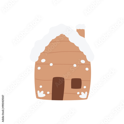 Christmas winter house. Gingerbread bakery house, xmas atmosphere flat vector illustration