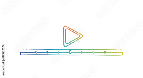 Colorful gradient play button and media player timeline interface symbol on white background