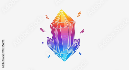 Vibrant geometric crystal artwork with radiant gradient colors and mystic shattered elements