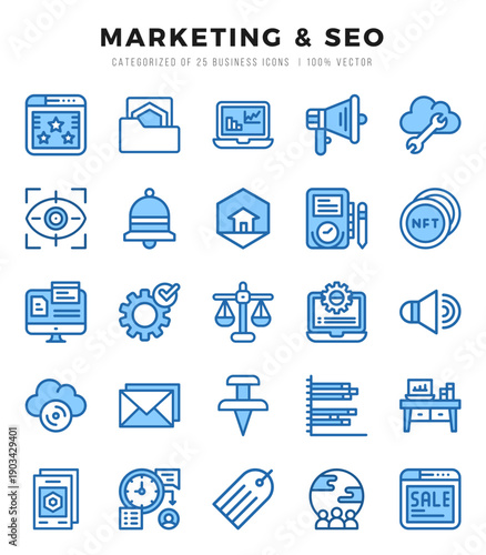 Marketing & SEO. Two Color icons Pack. vector illustration.