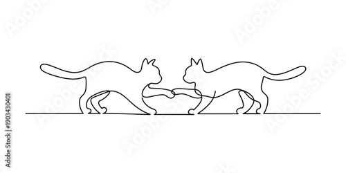 Minimalist continuous line drawing of two cats reaching out to touch paws together Vector, illustration