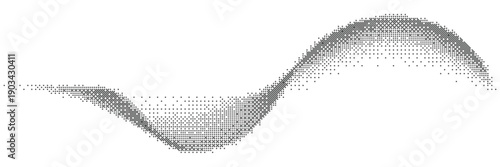Bitmap halftone dot wave abstract background with black and white pixel fade gradient. Vector Illustration  in retro video game style