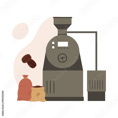Packaging coffee beans product. Natural coffee production cartoon vector illustration
