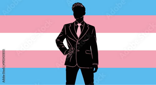 Transgender Man Silhouette with Pride Flag for TDOV Celebration Masculine Professional Suit Identity LGBTQIA Equality Visibility Community Diversity Inclusion Support Empowerment