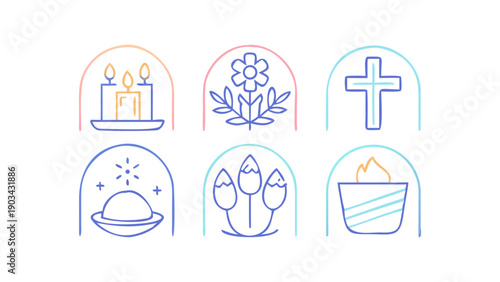Minimalist Easter and Faith Icons in Arched Frames with Gradients