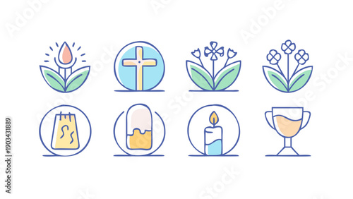 Religious and Spiritual Symbols Collection in Colorful Circular Frames